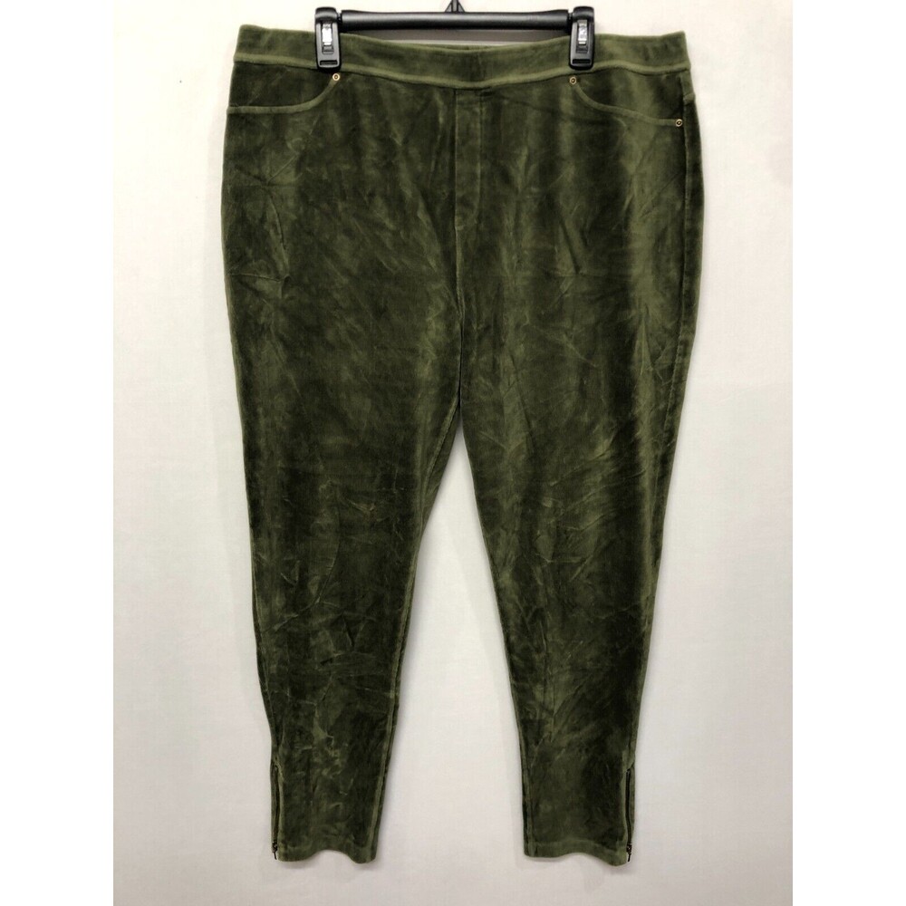 Susan Graver Women Pull On Velvet Pants Sweatpants Size 1X Olive M204 -26